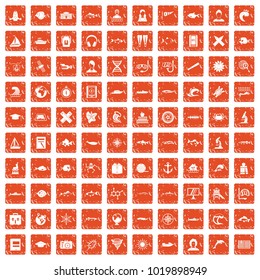 100 oceanologist icons set in grunge style orange color isolated on white background vector illustration