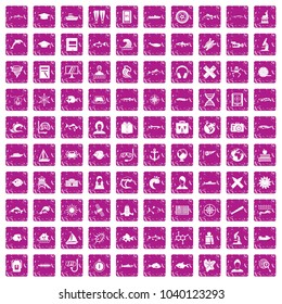 100 oceanologist icons set in grunge style pink color isolated on white background vector illustration