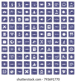 100 oceanologist icons set in grunge style sapphire color isolated on white background vector illustration
