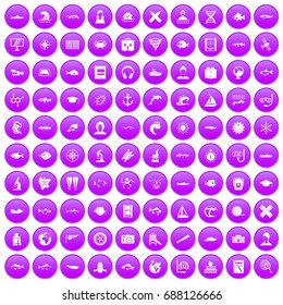 100 oceanologist icons set in purple circle isolated vector illustration