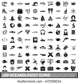 100 oceanologist icons set in simple style for any design vector illustration
