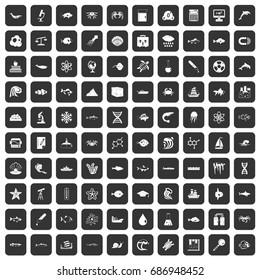 100 oceanology icons set in black color isolated vector illustration