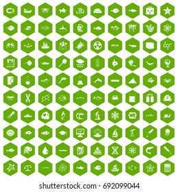 100 oceanology icons set in green hexagon isolated vector illustration