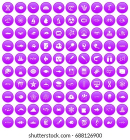 100 oceanology icons set in purple circle isolated vector illustration