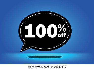 100% off - black and blue floating balloon - with blue background - banner for discount and reduction promotional offers
