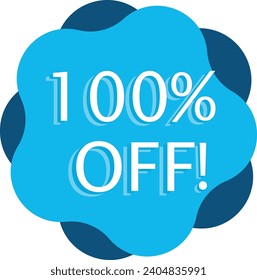 100% de descuento Vector azul y anuncio de marketing de ilustraciones en fondo blanco