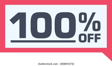 100% de descuento. descuento en la etiqueta de venta roja, tarjeta regalo en formato de globo de historietas. porcentaje de descuento en la insignia. Sello de oferta plana. para uso en tiendas online, folletos y marketing digital