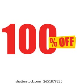 100% de descuento pegatina aislada sobre fondo blanco. Etiqueta de Precio de oferta especial, Anuncio de venta, etiqueta promocional. Ilustración vectorial para marketing, publicidad y ventas minoristas