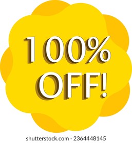 100% Off Discount Yellow Vector and Illustration Art in White Background