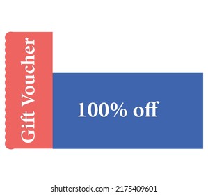 100 % Off Gift Voucher Sign and label vector and illustration art with fantastic font Pink and Blue color variation in white background