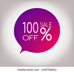 100% off gray gradient banner. Vector illustration label, colorful gradient label design or color transition for your modern design discount campaign promotion