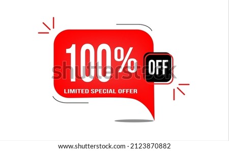 100% off limited offer. White and red banner with clearance details