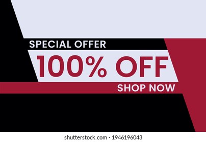 100% off Modern concept design. Sale banner template design, Big sale special offer. End of season special offer banner