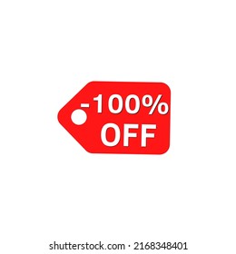 -100% off with red discount label design tag	