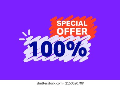 100% OFF Sale Discount banner shape template. Super Sale 100 percent Special offer badge end of the season sale coupon bubble icon. Modern concept design. Discount offer price tag vector illustration.