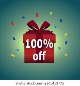 100% off sale gift box vector emblem template tag perfect for commemorative dates, stickers, banners, tags, web stickers 100 off sale tag symbol..eps