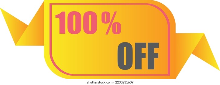 100% off sale label symbol, Sale tag vector badge template, 100% sale promotion flat icon, 100% Discount offer price label, clearance sale sticker emblem, 12 12 black Friday discount modern colorful