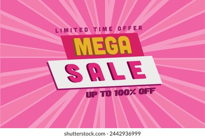 up to 100% off, template with pink background to use in promotions and product sales