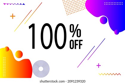 100% off vector banner. Super Sale 100% banner. Smooth gradient texture abstract vector background. Applicable for poster, advertisement, brochure, business, invitation, festival and covers. EPS 10