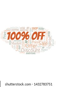 100% Off word cloud. Wordcloud made with text only.