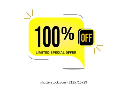 100% off yellow balloon with black numbers
