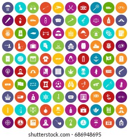 100 offence icons set in different colors circle isolated vector illustration