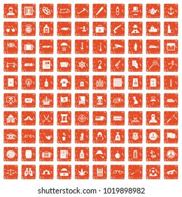 100 offence icons set in grunge style orange color isolated on white background vector illustration