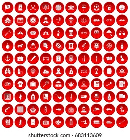 100 offence icons set in red circle isolated on white vector illustration