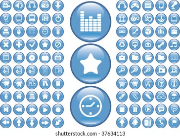 100 office blue buttons. vector