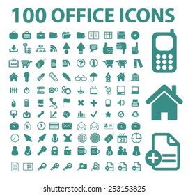 100 office, business, document concept - flat isolated icons, signs, illustrations set, vector