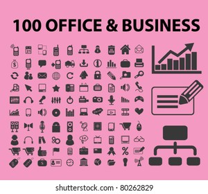 100 office & business icons, signs, vector illustration
