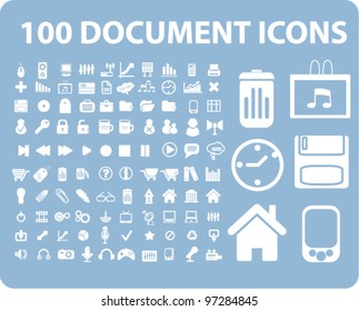 100 office document icons set, vector