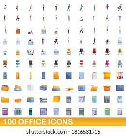 100 office icons set. Cartoon illustration of 100 office icons vector set isolated on white background
