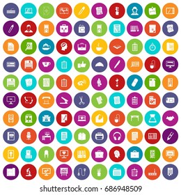 100 office icons set in different colors circle isolated vector illustration