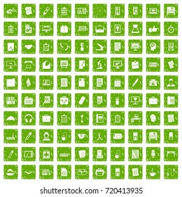 100 office icons set in grunge style green color isolated on white background vector illustration