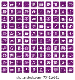 100 office icons set in grunge style purple color isolated on white background vector illustration