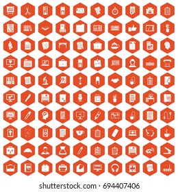 100 office icons set in orange hexagon isolated vector illustration