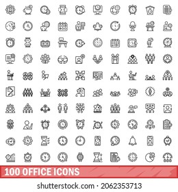 100 office icons set. Outline illustration of 100 office icons vector set isolated on white background