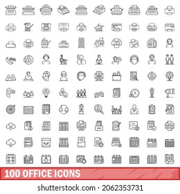 100 office icons set. Outline illustration of 100 office icons vector set isolated on white background