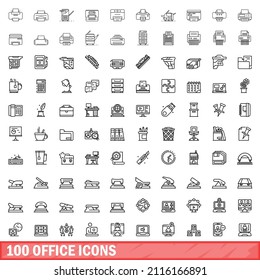 100 office icons set. Outline illustration of 100 office icons vector set isolated on white background