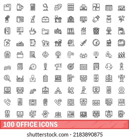 100 office icons set. Outline illustration of 100 office icons vector set isolated on white background