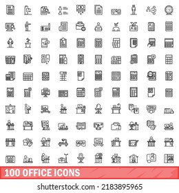 100 office icons set. Outline illustration of 100 office icons vector set isolated on white background