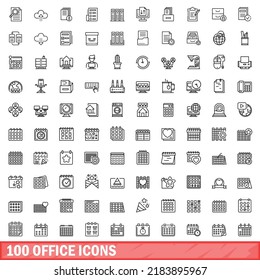 100 office icons set. Outline illustration of 100 office icons vector set isolated on white background