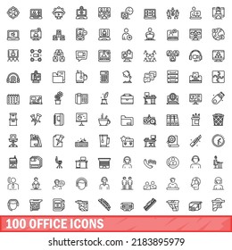 100 office icons set. Outline illustration of 100 office icons vector set isolated on white background