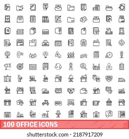 100 office icons set. Outline illustration of 100 office icons vector set isolated on white background