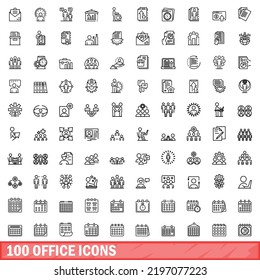 100 office icons set. Outline illustration of 100 office icons vector set isolated on white background