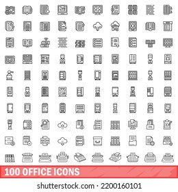 100 office icons set. Outline illustration of 100 office icons vector set isolated on white background