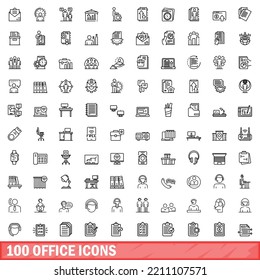 100 office icons set. Outline illustration of 100 office icons vector set isolated on white background