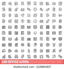100 office icons set. Outline illustration of 100 office icons vector set isolated on white background