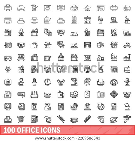 100 office icons set. Outline illustration of 100 office icons vector set isolated on white background